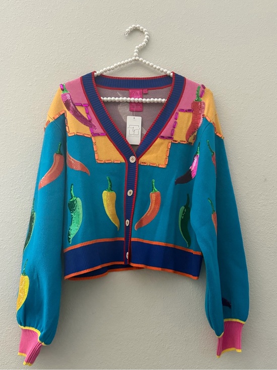 QUEEN OF SPARKLES Sweaters - BRAND NEW W TAGS • QUEEN OF SPARKLES • QOS • JALAPEÑO PEPPERS CARDIGAN • XS